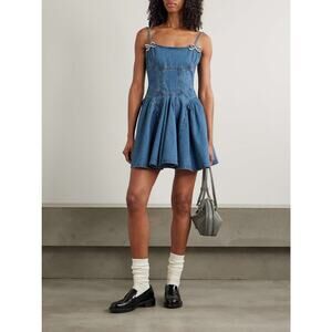 NWT Self Portrait Embellished paneled denim mini dress - blue - UK 10